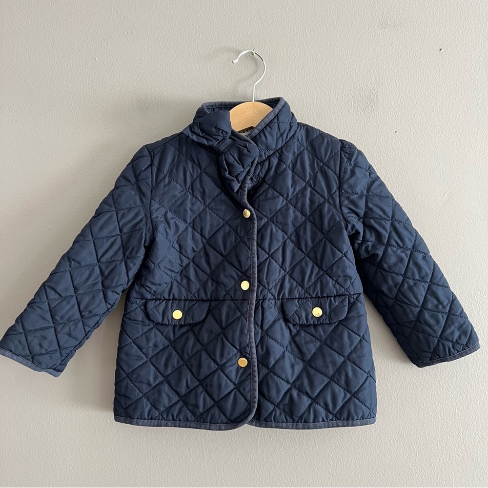 Janie and Jack Navy Blue Bow Quilted Gold Snap Equestrian Pockets Sz 2T